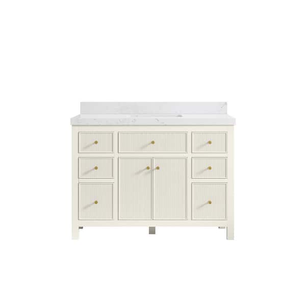 Willow Collections Sonoma 48 in. Single Sink Freestanding Alabaster Bath Vanity with Empira White Quatrz Top Unassembled