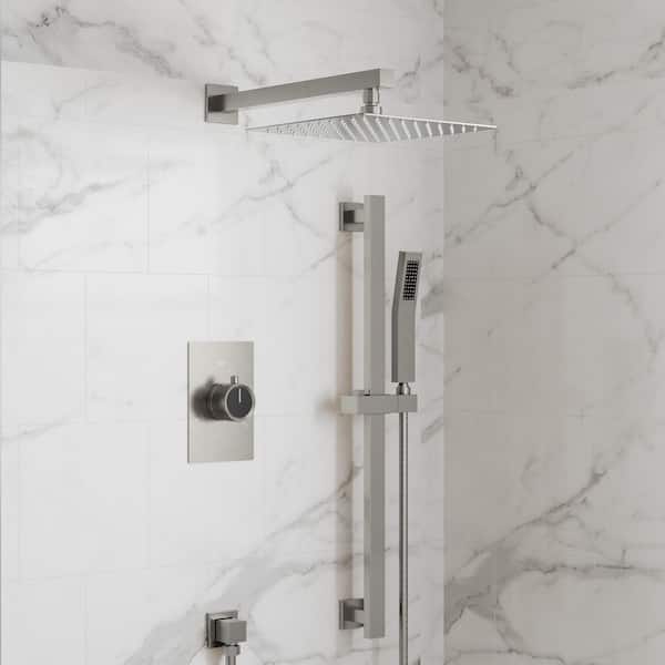 ClassicRain Dual 2-Spray Wall Mount 10 in. Fixed and Handheld Shower Head 2.5 GPM in Brushed Nickel Valve Included