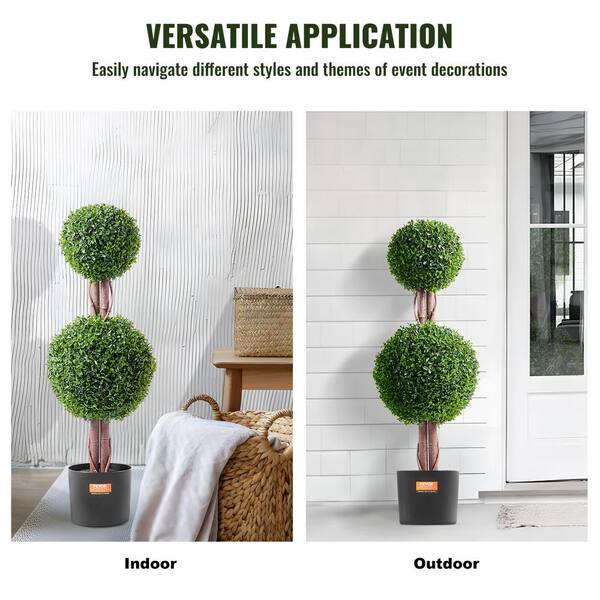 Set Of 2 Artificial Boxwood Topiary Ball Trees In Pots - 27.5" Outdoor UV Resistant Fake Plants For Garden Decor