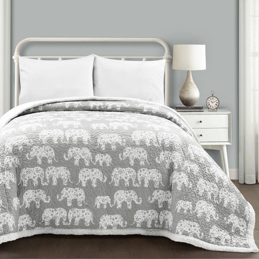 Full Gray Elephant Parade Sherpa Fleece Blanket