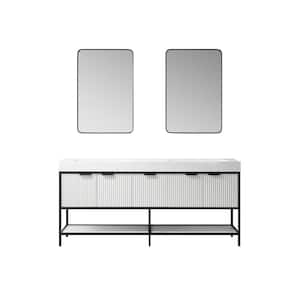 Marcilla 72 in. W x 20 in. D x 34 in. H Double Sink Bath Vanity in White with White Integral Sink Top and Mirror
