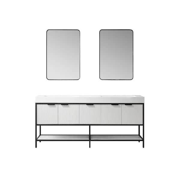 ROSWELL Marcilla 72 in. W x 20 in. D x 34 in. H Double Sink Bath Vanity in White with White Integral Sink Top and Mirror