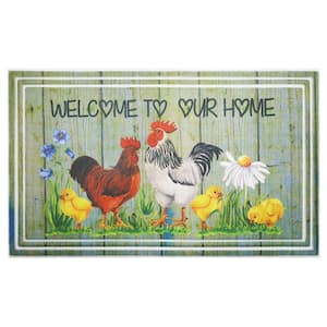 Chicken Greeting Multi-Colored 18 in. x 30 in. Indoor/Outdoor Doormat