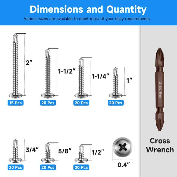 #8 Truss Head Stainless Steel Self-Tapping Screw Assortment Kit (155-Piece)
