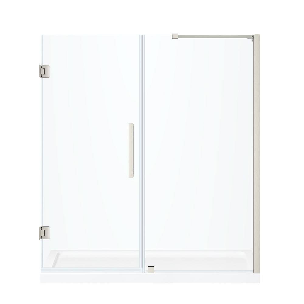 Tampa-Pro 60" Satin Nickel Frameless Alcove Shower Kit with Acrylic Base
