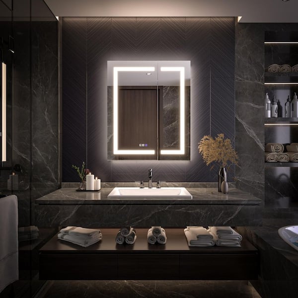 Moray 30 in. W x 36 in. H Rectangular Aluminum Recessed or Surface Mount Medicine Cabinet with Mirror and Front&Backlit