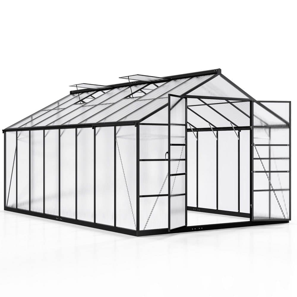 10 ft. W x 16 ft. D Polycarbonate Greenhouse with quick setup, roof vent, a