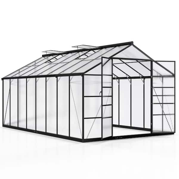 10 ft. W x 16 ft. D Polycarbonate Greenhouse with quick setup, roof vent, and aluminum frame