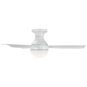 Orb 44 in. Indoor/Outdoor Matte White 3-Blade Smart Compatible Flush Mount Ceiling Fan with LED Light Kit and Remote
