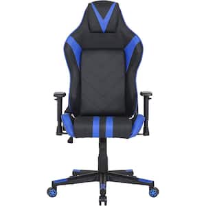 Black and Blue Faux Leather Gaming Chair with Adjustable Gas Lift Seating, Lumbar and Neck Support