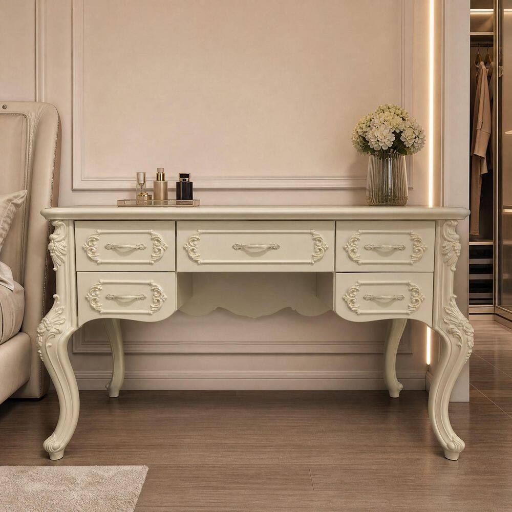 White 4-Drawer 47.2 in. Wide Dresser without Mirror, Curved Legs and Decorative Drawer Fronts for Bedroom Grooming