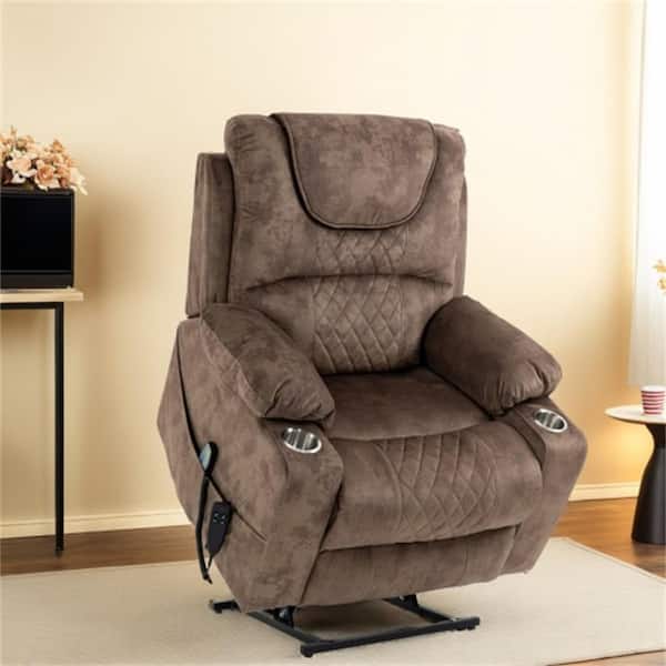 Boyel Living Coffee Power Lift Recliner Chairs Velvet Electric Lounge Chair with 2-Cup Holders and Storage Pocket