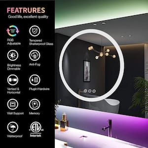 32 in. W x 32 in. H Square Frameless RGB Backlit and LED Frontlit Anti-Fog Tempered Glass Wall Bathroom Vanity Mirror