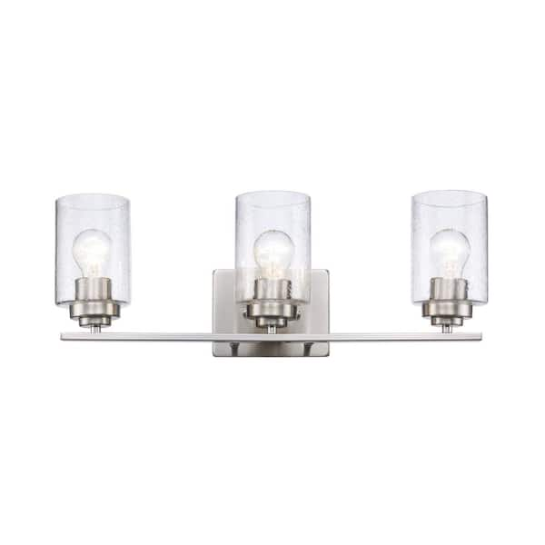 22 in. 3-Light Brushed Nickel Bathroom Vanity Light Fixture with Seeded Glass Shades