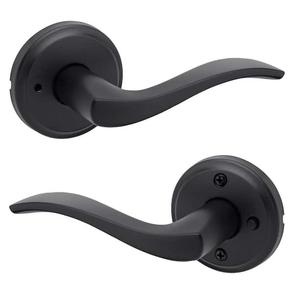 Sedona Matte Black Reversible Round Wave Bed/Bath Door Handle
