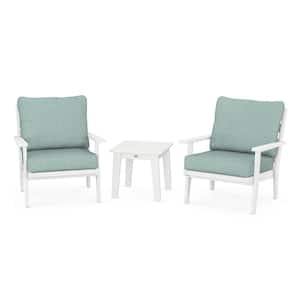 Grant Park White 3-Piece Plastic Patio Conversation Deep Seating Set with Glacier Spa Cushions