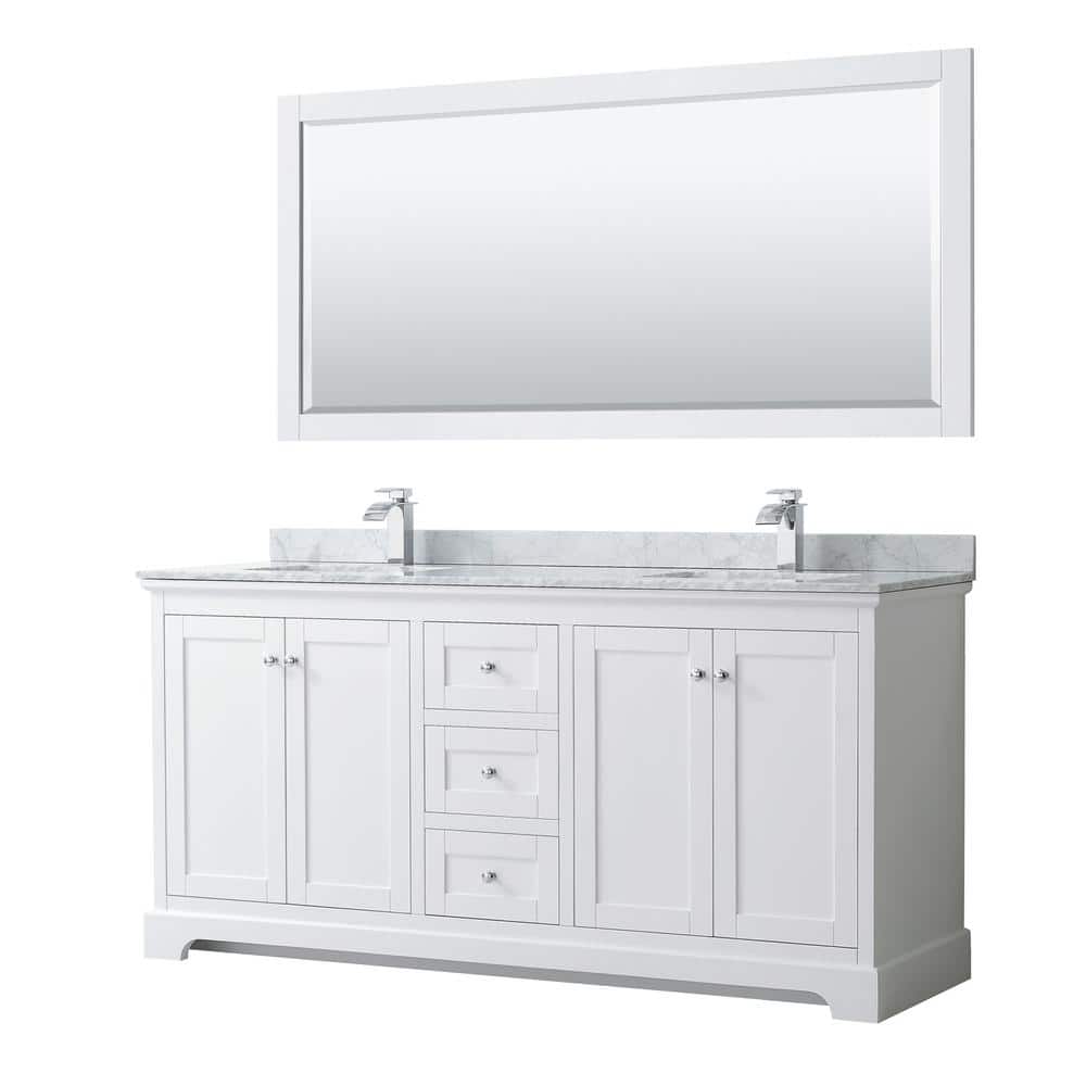 Avery 72 in. W x 22 in. D Bath Vanity in White with Marble Vanity Top in White Carrara with White Basins and Mirror price history on PriceWatchPro