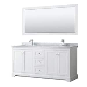 Avery 72 in. W x 22 in. D Bath Vanity in White with Marble Vanity Top in White Carrara with White Basins and Mirror