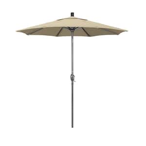 7.5 ft. Grey Aluminum Market Push Button Tilt Crank Lift Patio Umbrella in Beige Pacifica