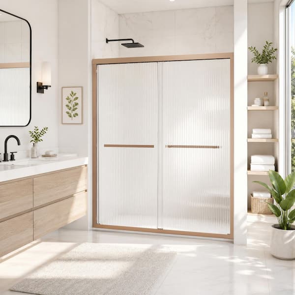 56-60 in. W x 76 in. H Double Sliding Framed Shower Door in Oil Rubbed Bronze with 8mm Nano-Coated Fluted Glass