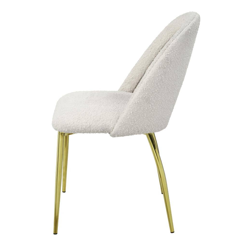 White Upholstered Side Chair with Gold Metal Legs, Set of 2