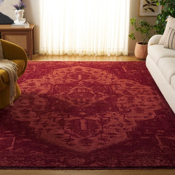 Vintage Overdye 9 ft. x 12 ft. Red Solid Medallion Area Rug
