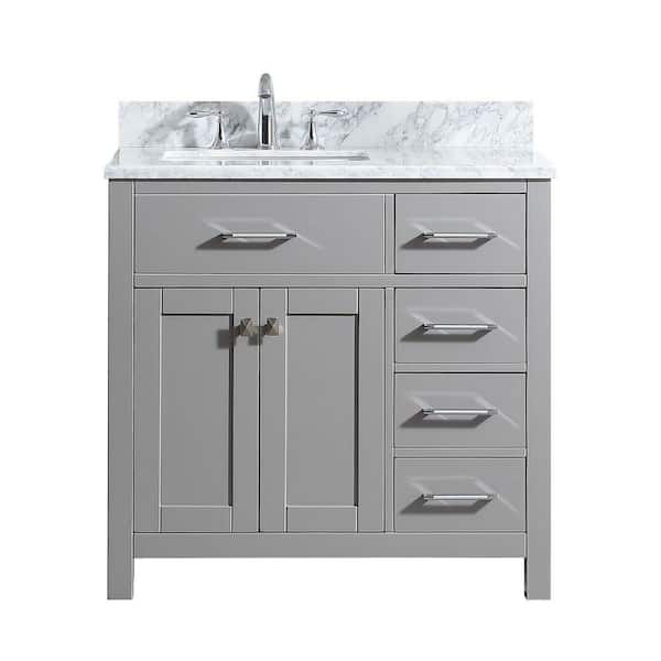 Virtu USA Caroline Parkway 36 in. W Bath Vanity in Cashmere Gray with Marble Vanity Top in White with Square Basin