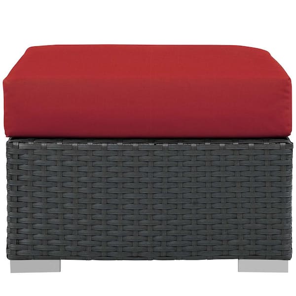 Modway Sojourn Wicker Rattan Outdoor Patio Sunbrella Fabric Ottoman in Canvas Red 