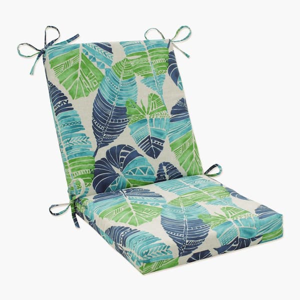 Pillow Perfect Tropic Botanical Outdoor/Indoor 18 in. W x 3 in. H Deep Seat 1 Piece Chair Cushion and Square Corners in Blue/GreenHixon