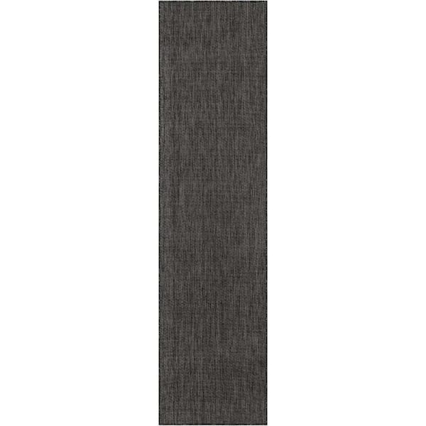 Outdoor Solid Black 2 ft. 7 in. x 10 ft. Area Rug