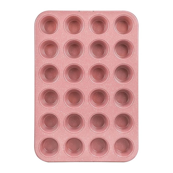 2-Pack 24-Piece Ceramic Nonstick Mini Muffin Pan Set Heavy-Duty Carbon Steel Cupcake Tray Oven Safe Pink