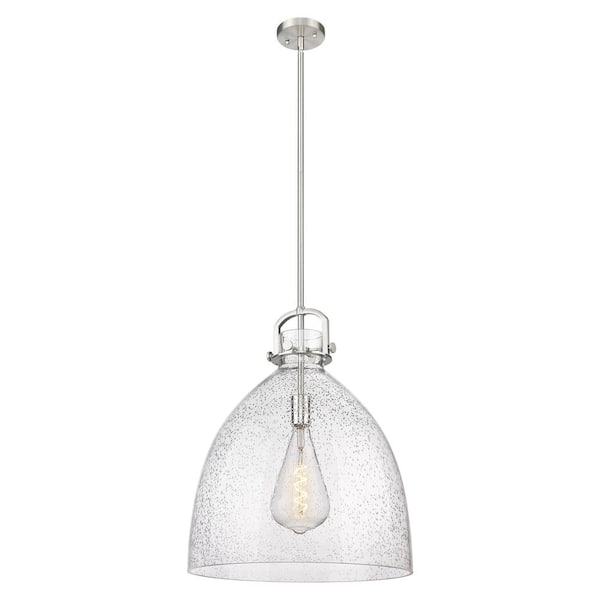 Newton Bell 100-Watt 1-Light Satin Nickel Shaded Mini Pendant Light with Seeded Glass Shade