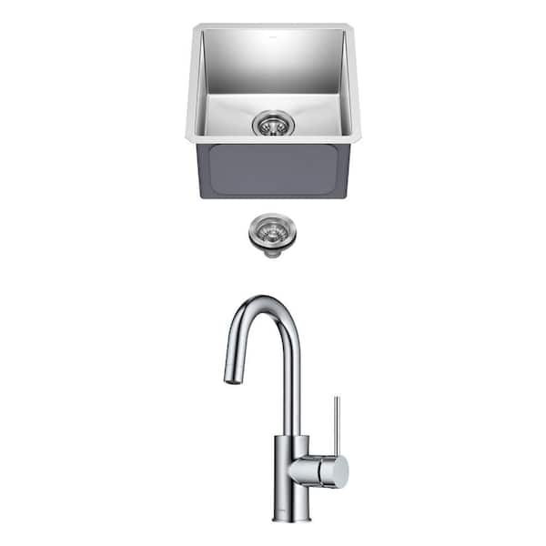 Standart PRO 16 Gauge 17 in. Undermount Bar Sink and Oletto Single-Handle Bar Faucet in Chrome Combo