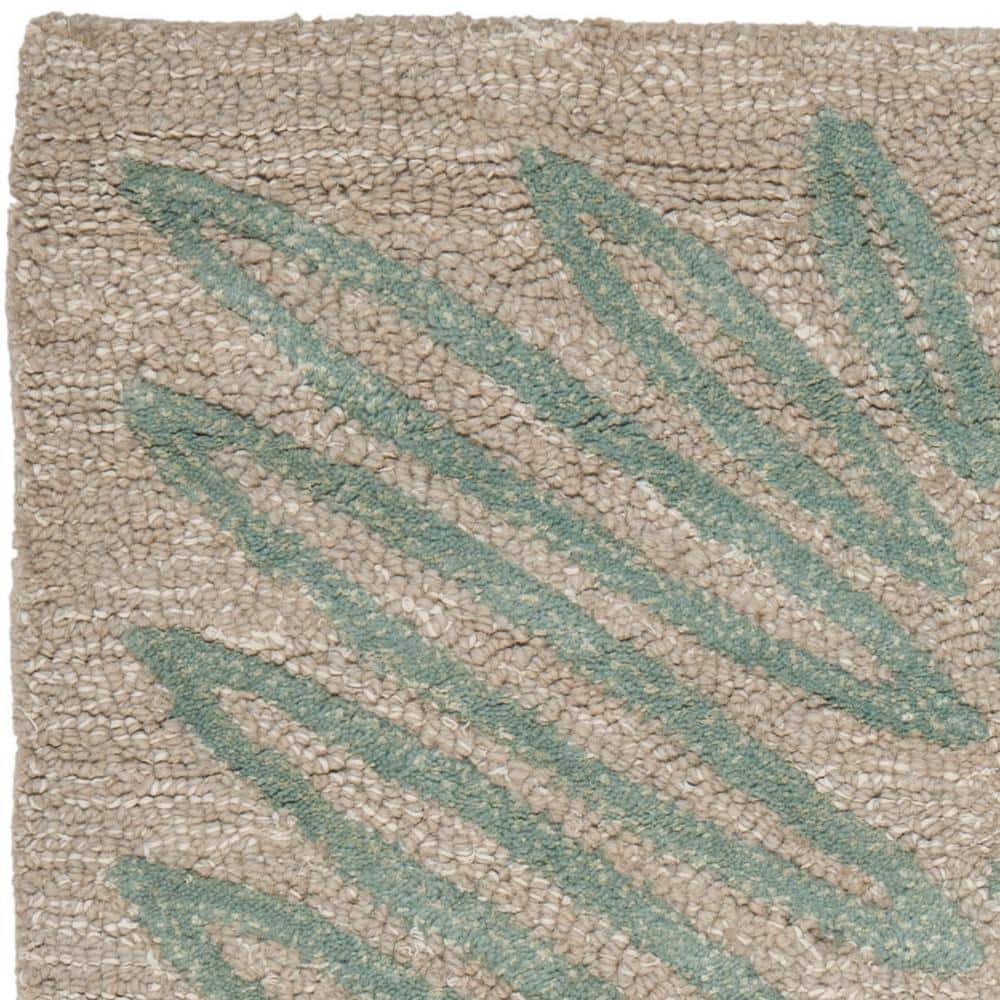 Hand-Tufted Chevron Leaves Blue Wool and Viscose 30" Rug