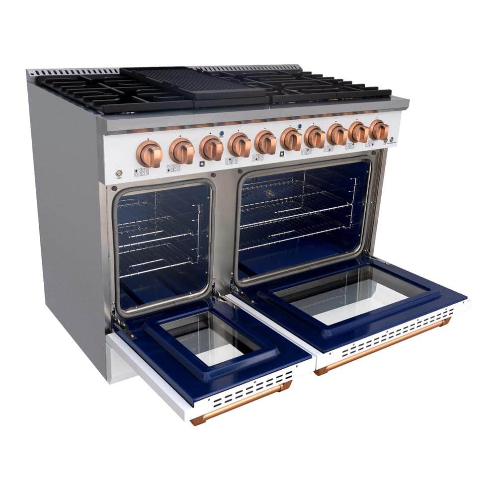 Akicon 48" White and Copper Convection Gas Range with 8 Burners