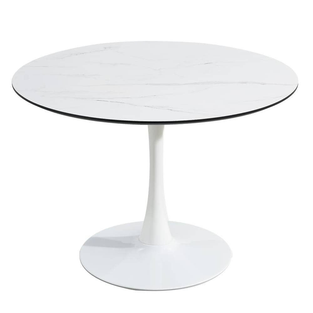 42 in. Round Wood Outdoor Dining Table with Marble Veneer
