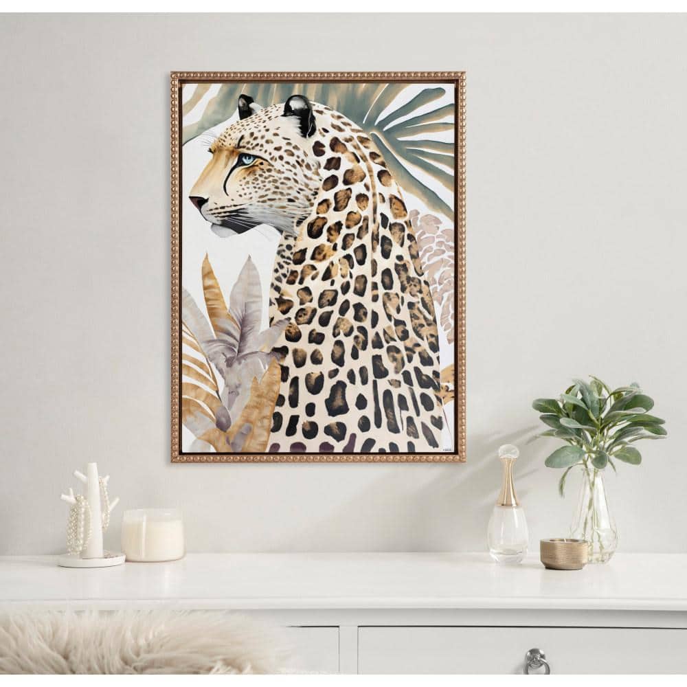 Gold Beaded Frame Fern Cheetah Canvas Wall Art 18x24