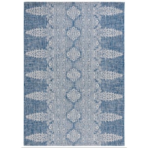 Courtyard Navy/Gray 8 ft. x 11 ft. Distressed Geometric Floral Indoor/Outdoor Area Rug