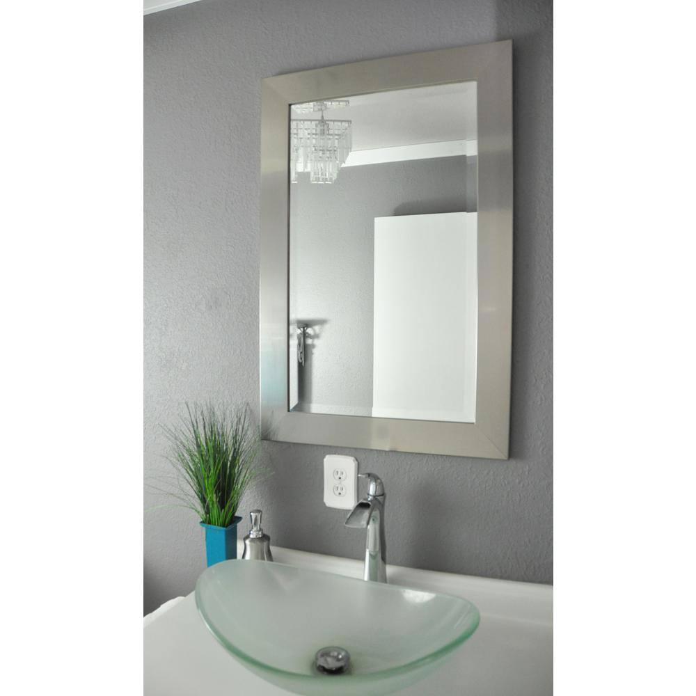 Medium Rectangle Silver Beveled Glass Modern Mirror (35.5 in. H x 29.5 in. 