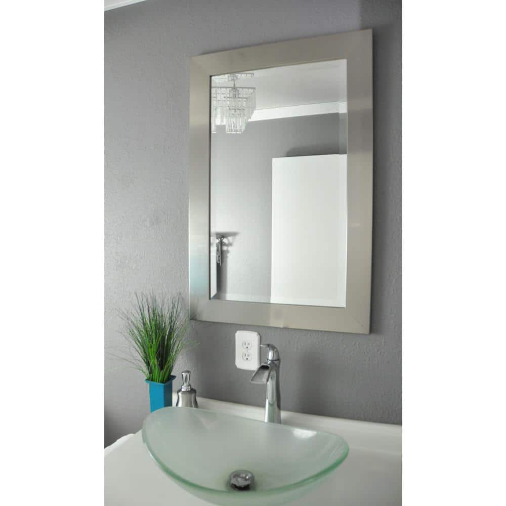 Medium Rectangle Silver Beveled Glass Modern Mirror (25.5 in. H x 21.5 in. 