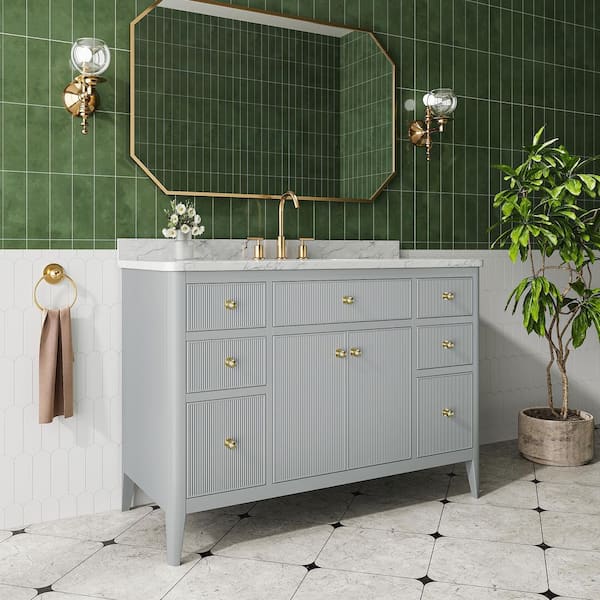 48.03 in. Freestanding Single Sink Fully Assembled Gray Bath Vanity with White Engineered Marble Top Assembled