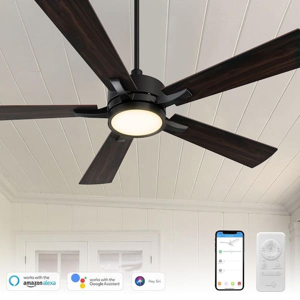 Apex 56 in. Dimmable LED Indoor/Outdoor Black Smart Ceiling Fan, with Light and Remote, Works w/Alexa/Google Home