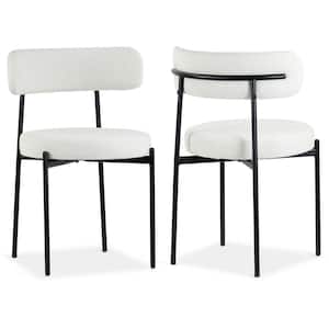 Set of 2 Avrom White Boucle Dining Chair with Black Metal Legs