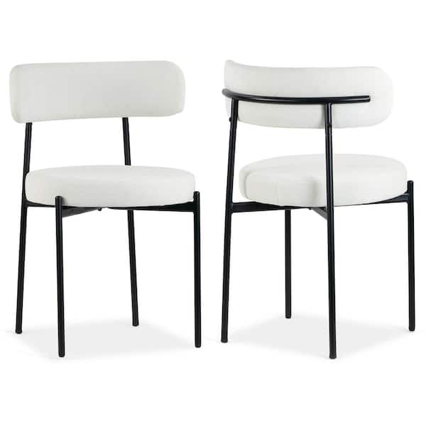 Glamour Home Set of 2 Avrom White Boucle Dining Chair with Black Metal Legs