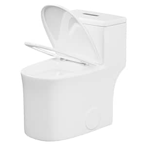 17 in. 1-piece 0.8/1.28 GPF High Efficiency Dual Flush Elongated Toilet in White Slow-Close, Seat Included