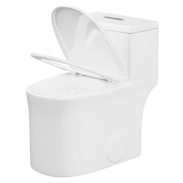 Simple Project 17 in. 1-piece 0.8/1.28 GPF High Efficiency Dual Flush Elongated Toilet in White Slow-Close, Seat Included