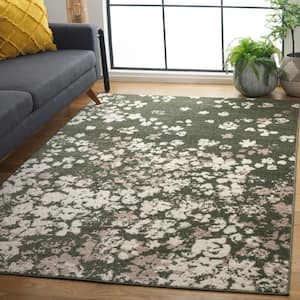 Adirondack Dark Green/Ivory 6 ft. x 6 ft. Floral Speckled Square Area Rug