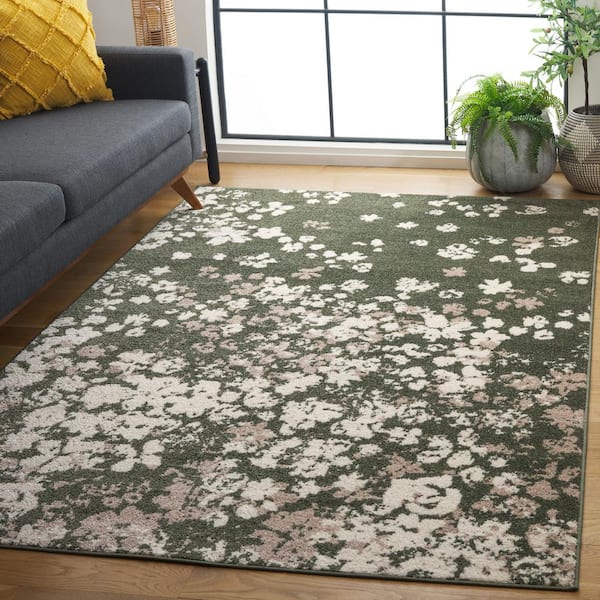Adirondack Dark Green/Ivory 8 ft. x 10 ft. Floral Speckled Area Rug