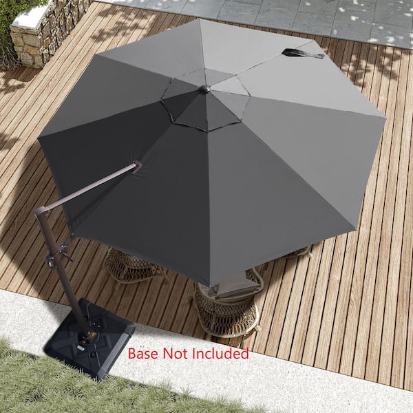 Pellebant 12 ft. Round Aluminum Heavy-Duty 360° Rotation  Adjustable Tilt Cantilever Patio Umbrella in Dark Gray with No Base