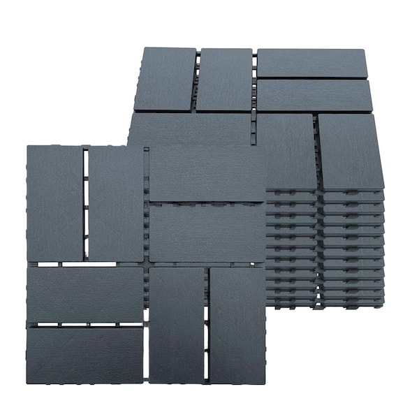 Afoxsos 1 ft. x 1 ft. Interlocking Plastic Deck Tile in Dark Gray, Easy Installation Sturdy PVC Material Decking Tile(27-Pack)